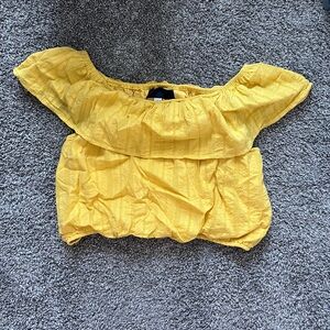 Blue Rain Yellow Flutter Sleeve Crop Blouse